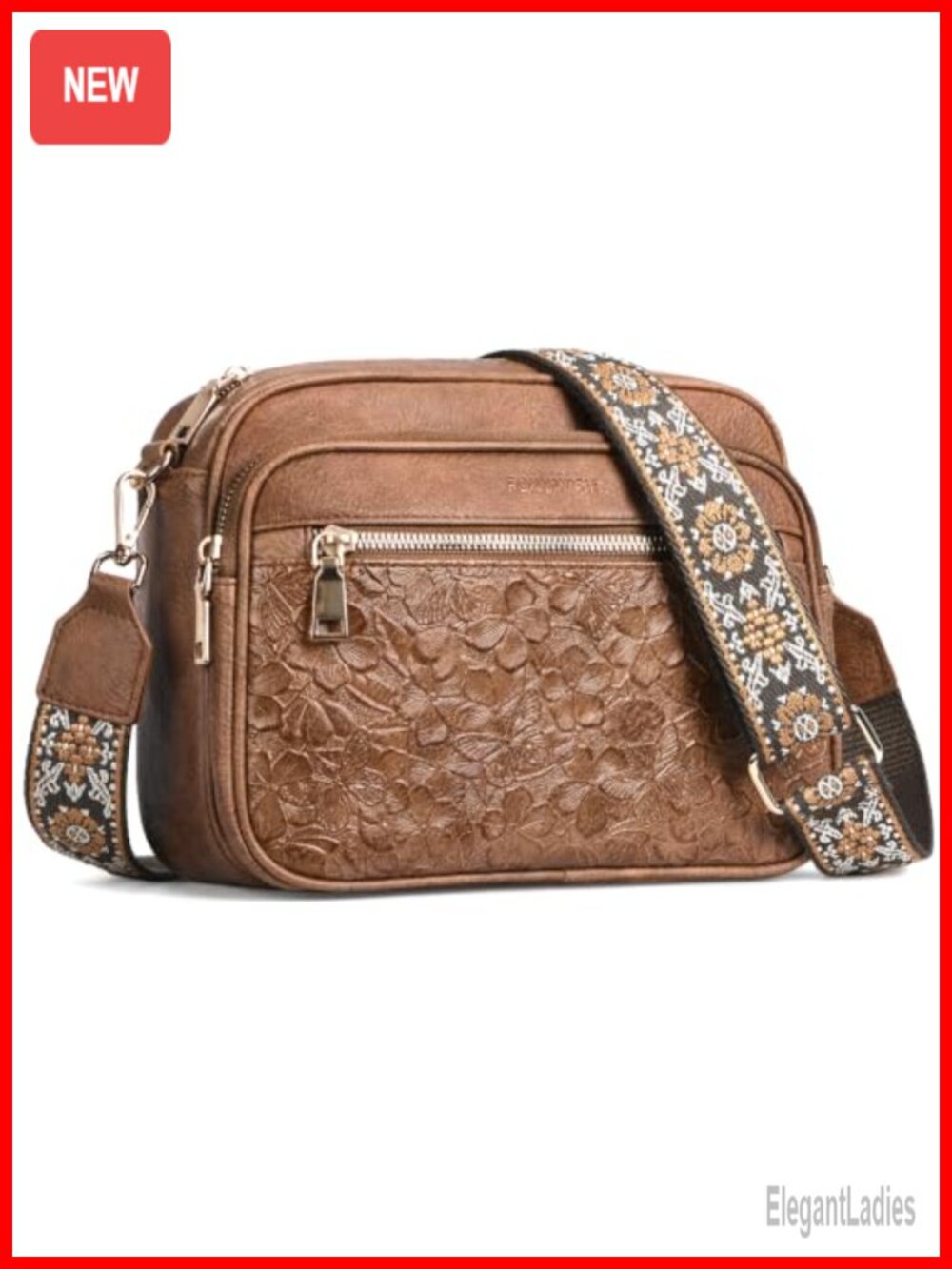 Vegan Leather Crossbody Bag RFID Blocking Floral Embossed Purse